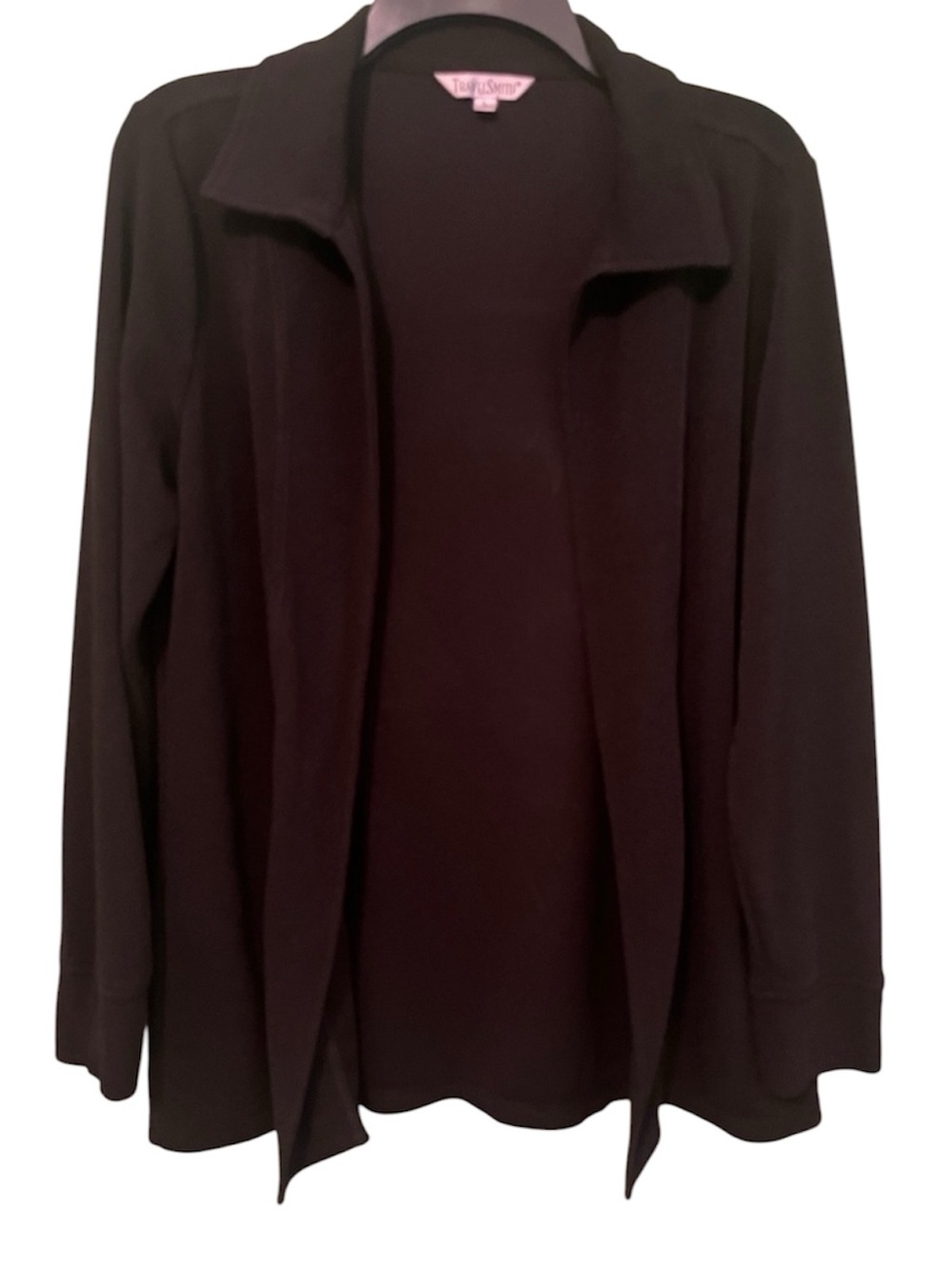 TravelSmith  black open-front shirt jacket, no wrinkle